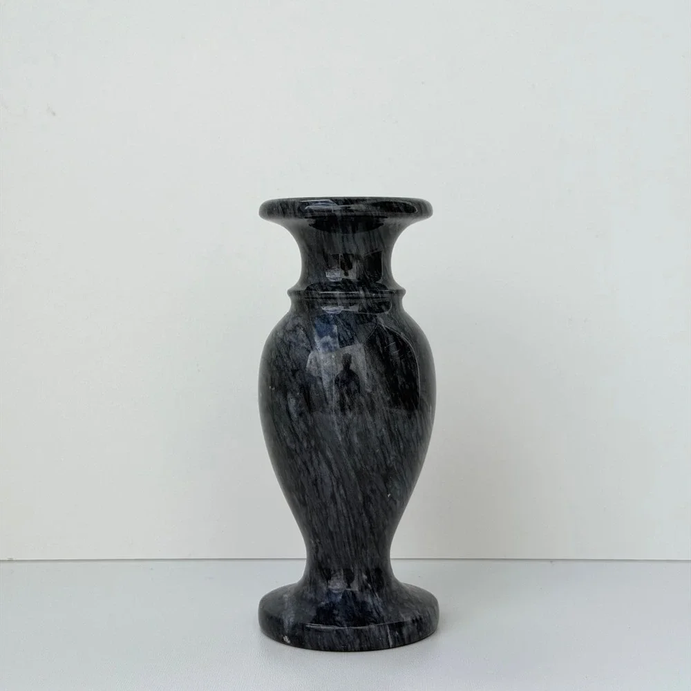 Vintage Marble Stone Vase Black Swirl Polished Handmade Castlecore Old World